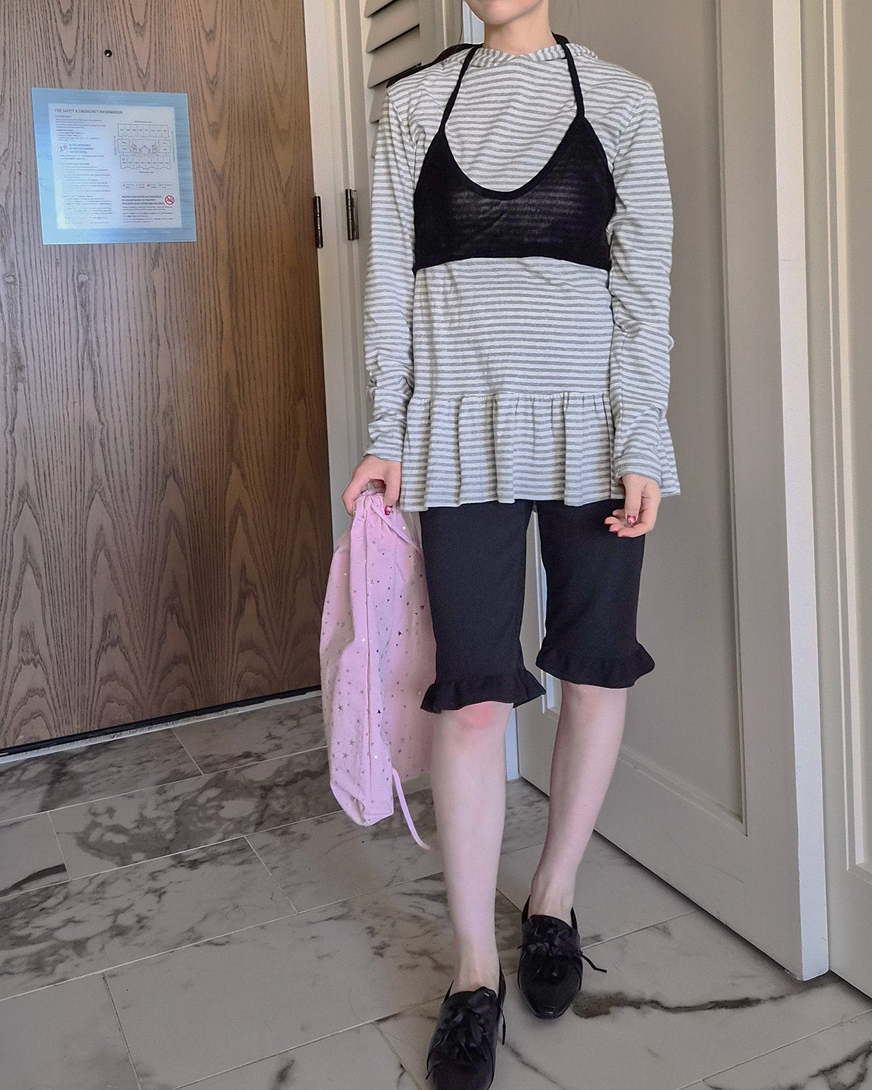 stripe hem frill food T