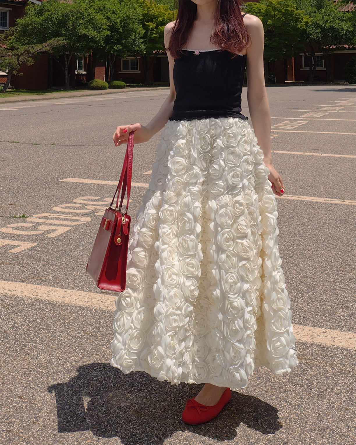 rose volume flare skirt