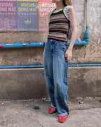 multi stripe halter neck knit like top