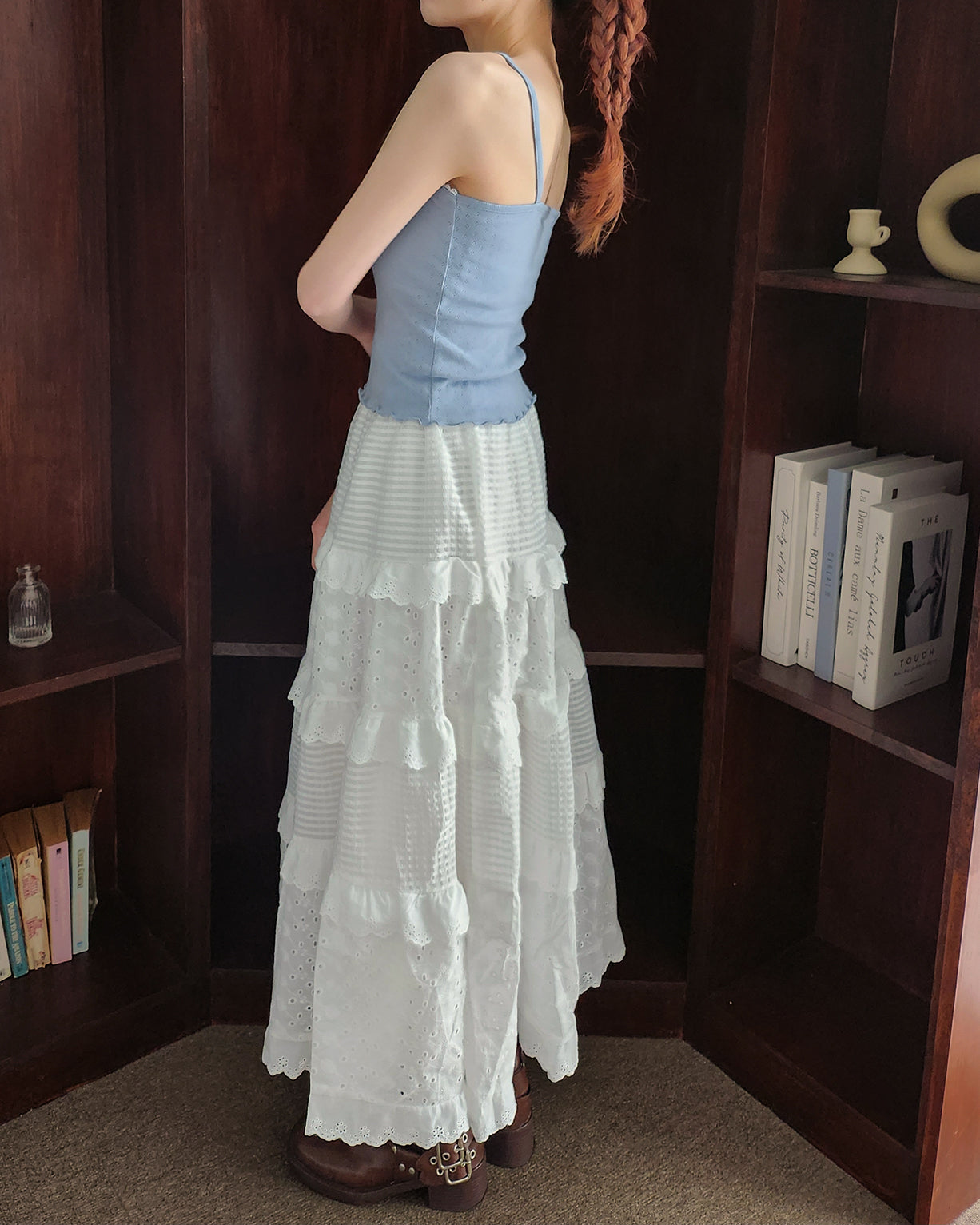 cotton lace tired long skirt
