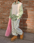 flower pattern fleece jogger pants