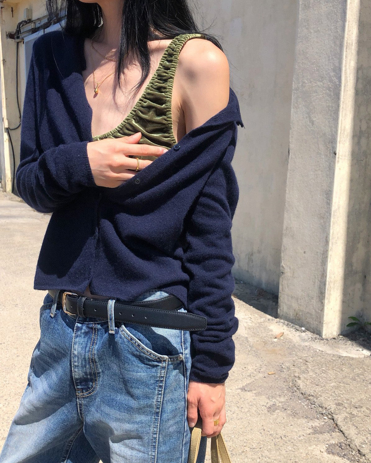velvet shirring V neck bustier