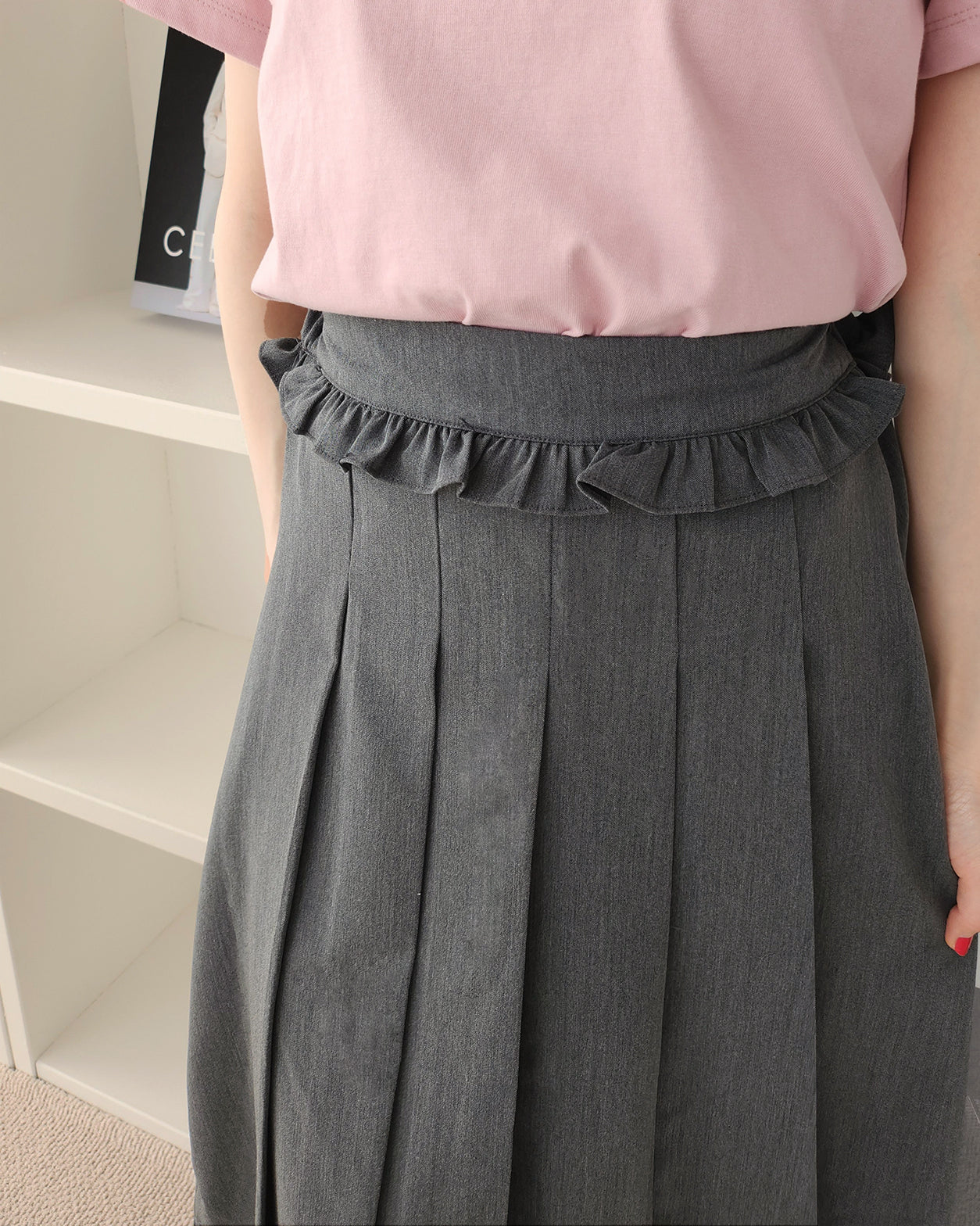 waist frill pleats middle skirt