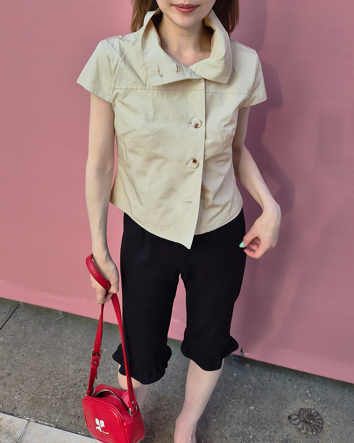 stand collar button point shirt