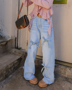 ribbon denim pants