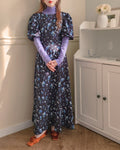 flower puff sleeve long dress