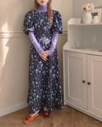 flower puff sleeve long dress
