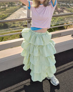 gingham check tiered skirt