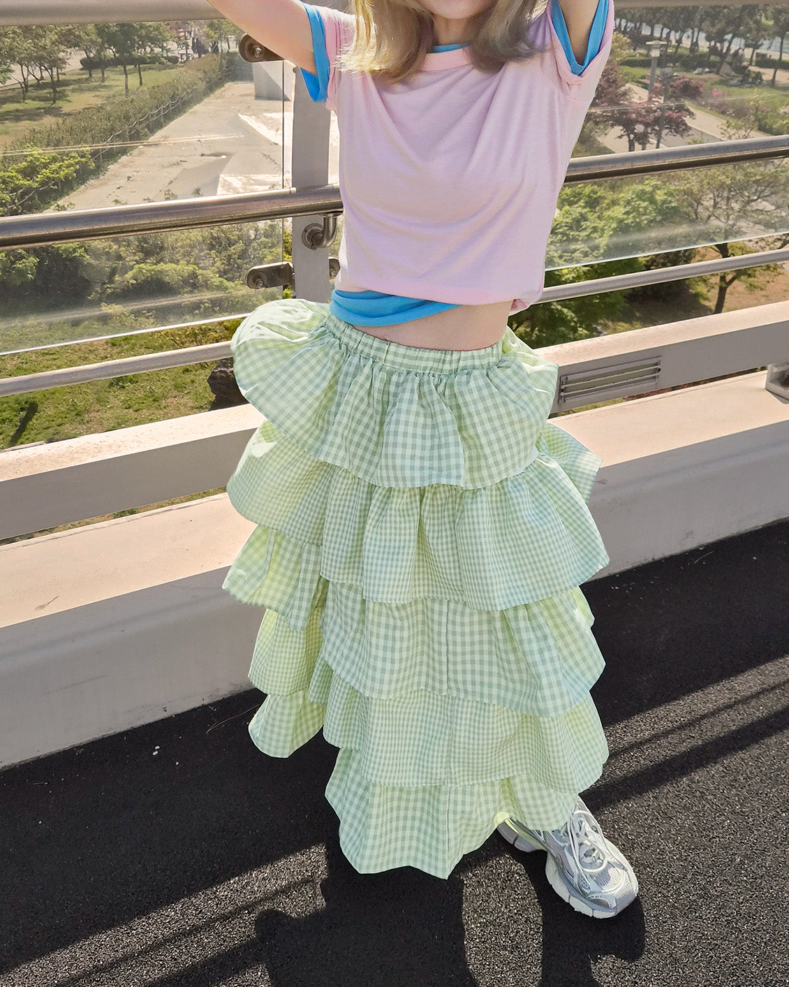 gingham check tiered skirt