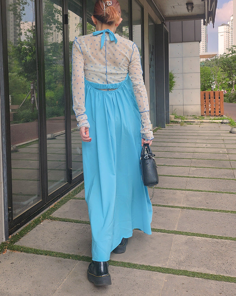 halter neck back open long dress