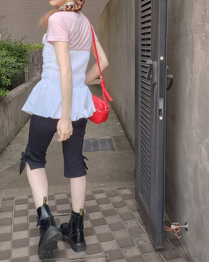 side ribbon half pants