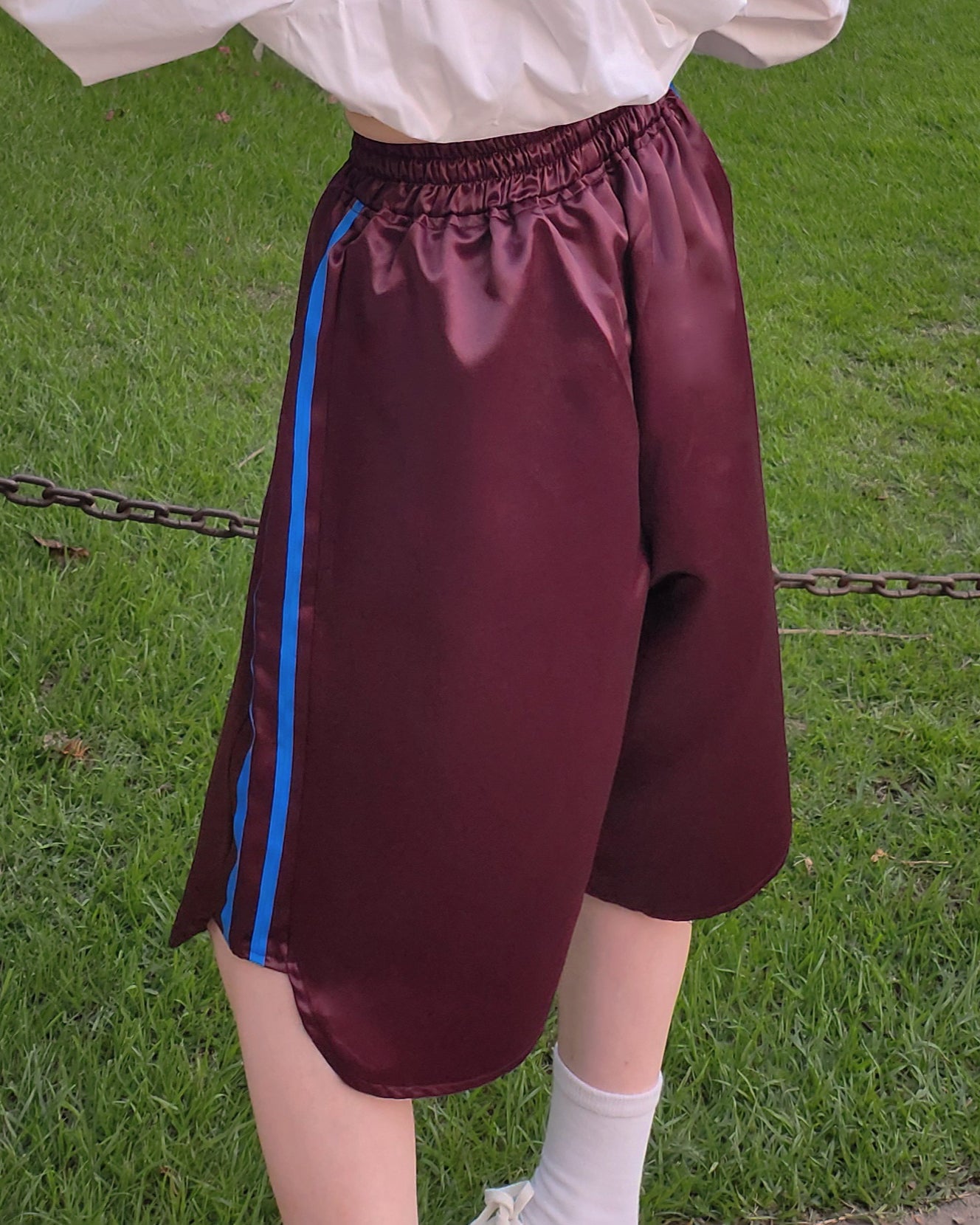 track satin bermuda pants