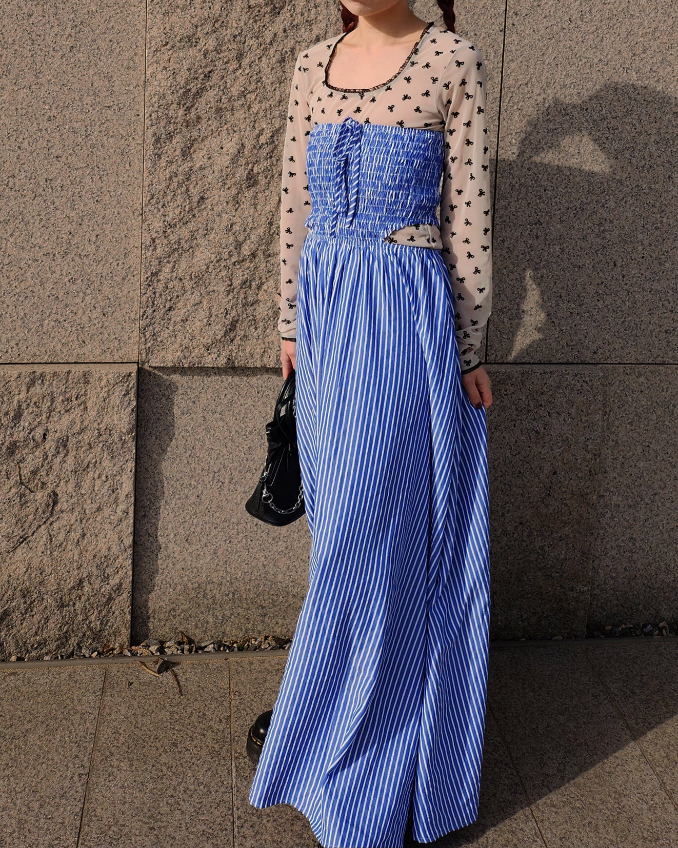 cut out stripe long dress