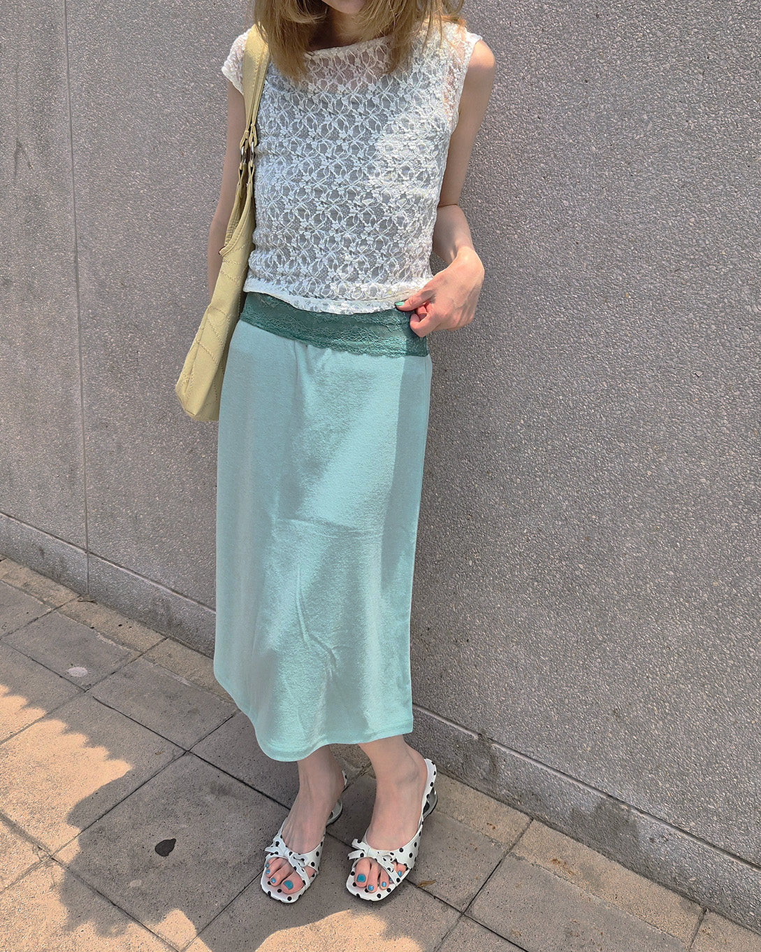 waist lace midi flare skirt