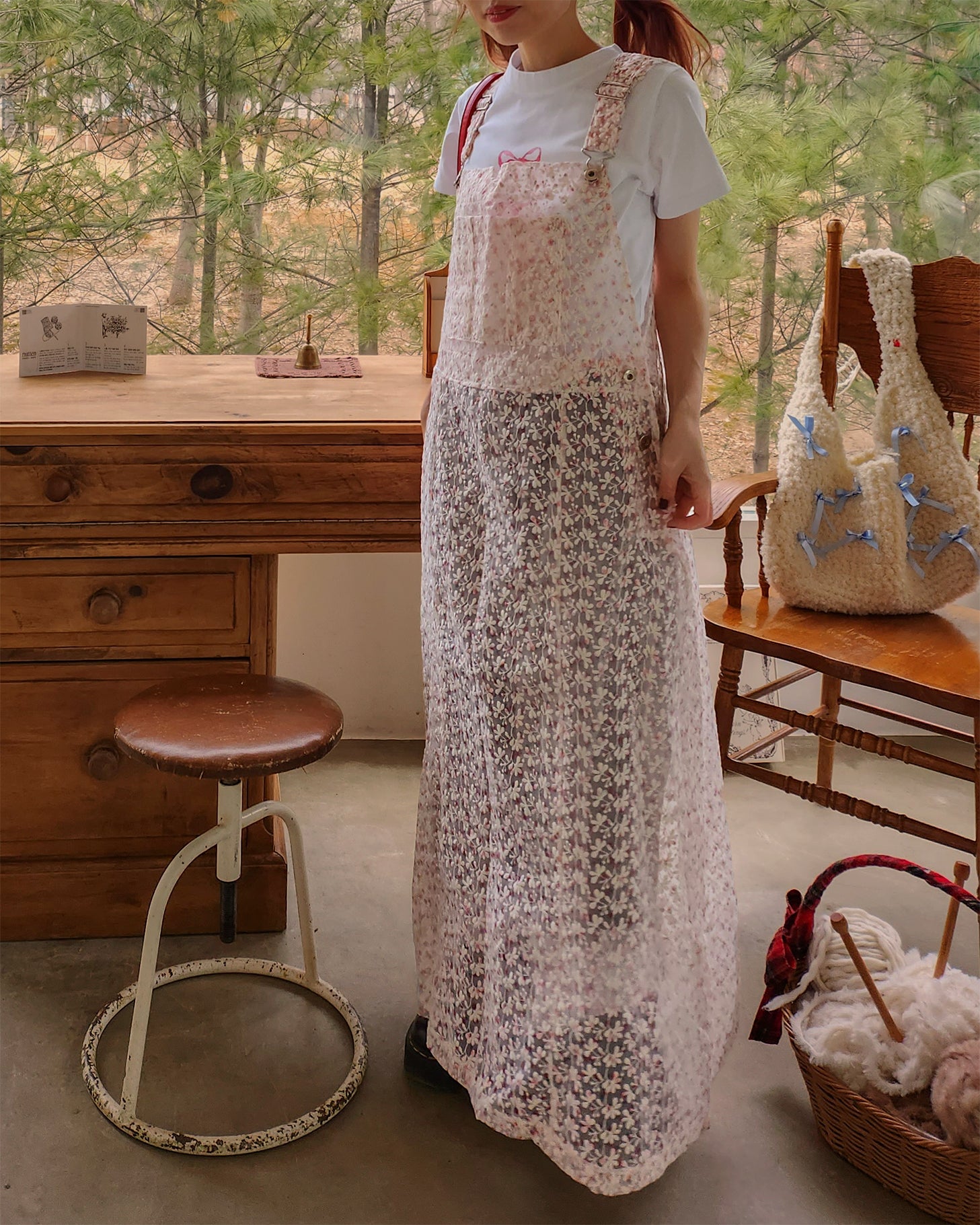 flower lace sheer salopette dress