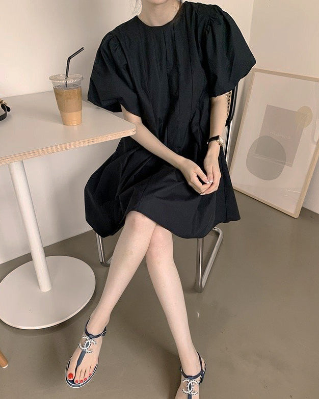 volume puff sleeves tack mini dress