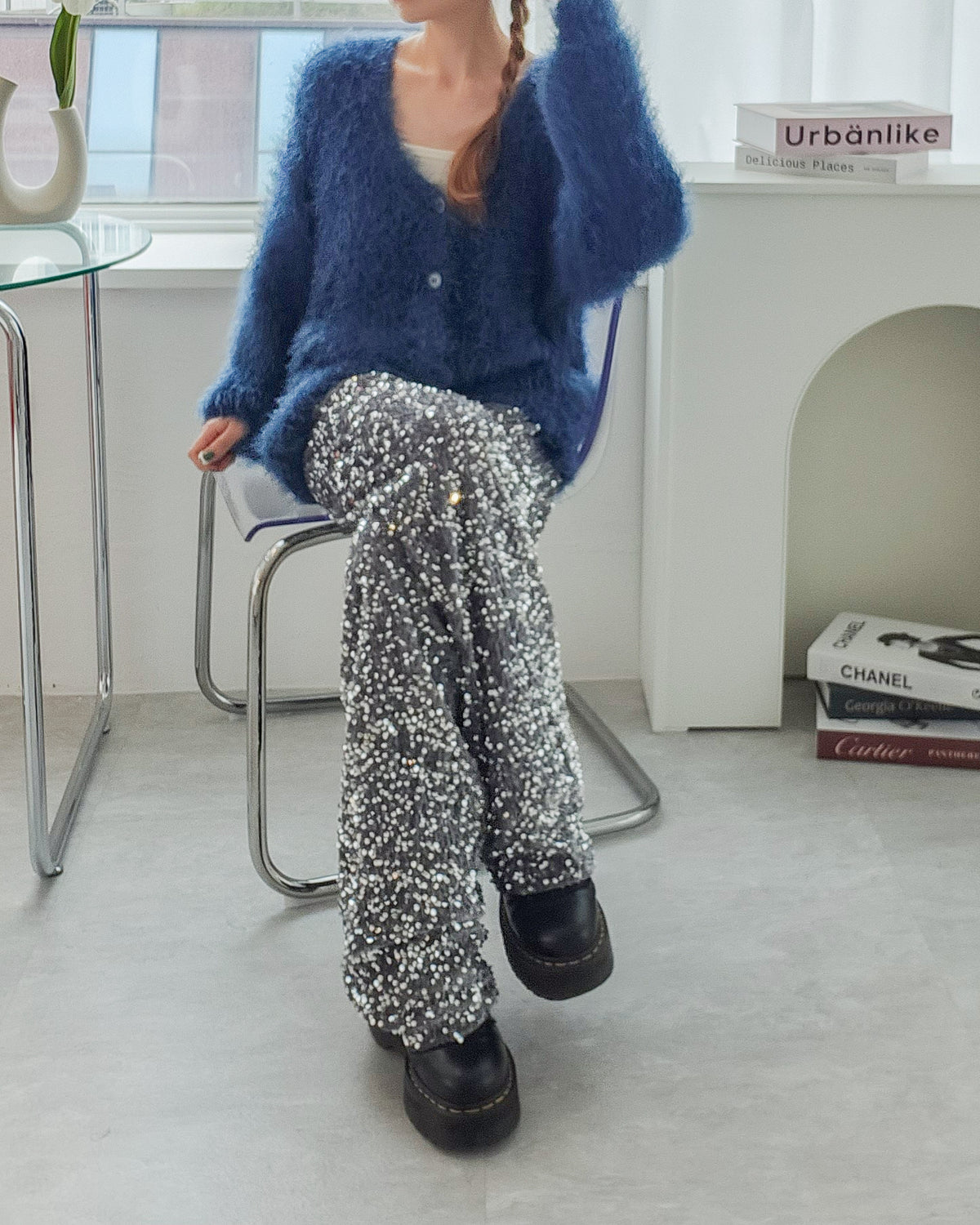 shaggy knit color cardigan