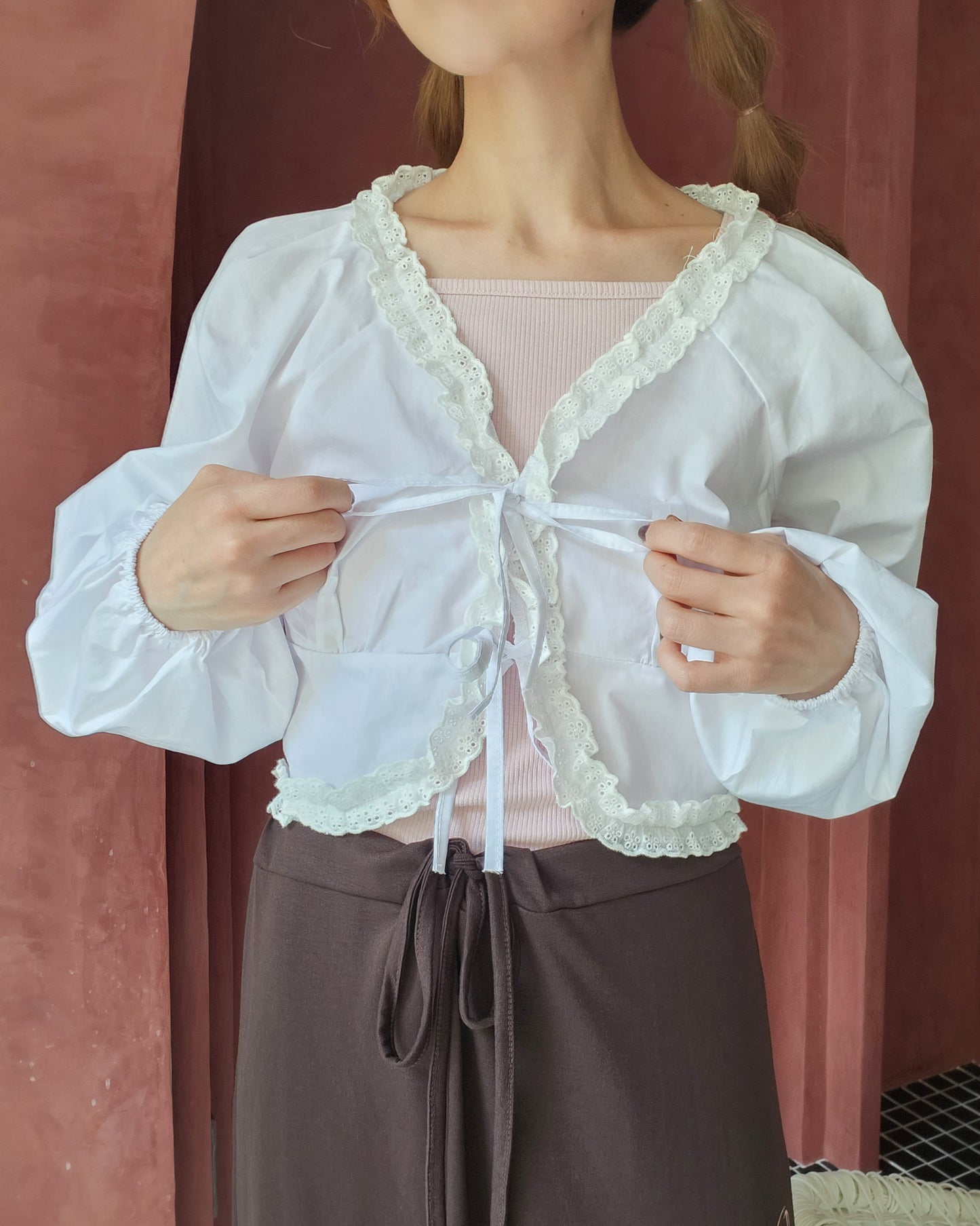 frill double ribbon blouse