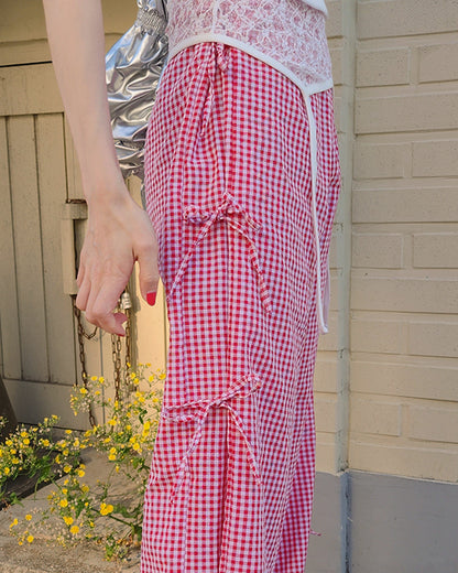 gingham check ribbon pants