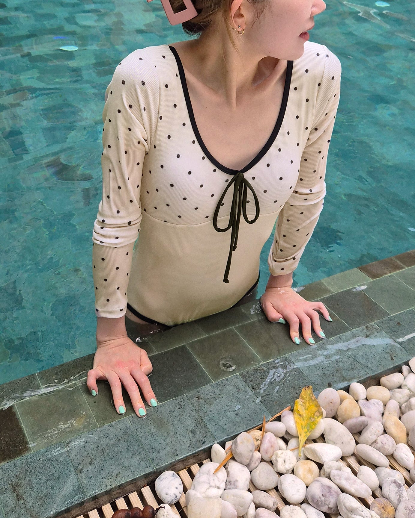 dot long sleeve swimwear