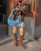 faux suede half moon bag