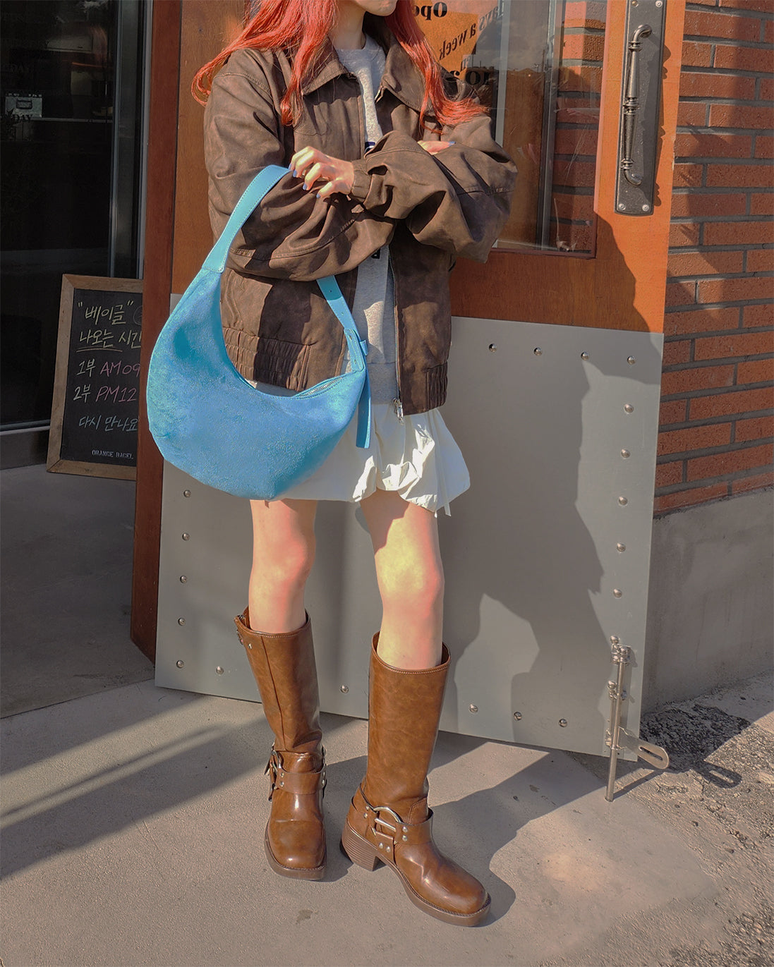 faux suede half moon bag
