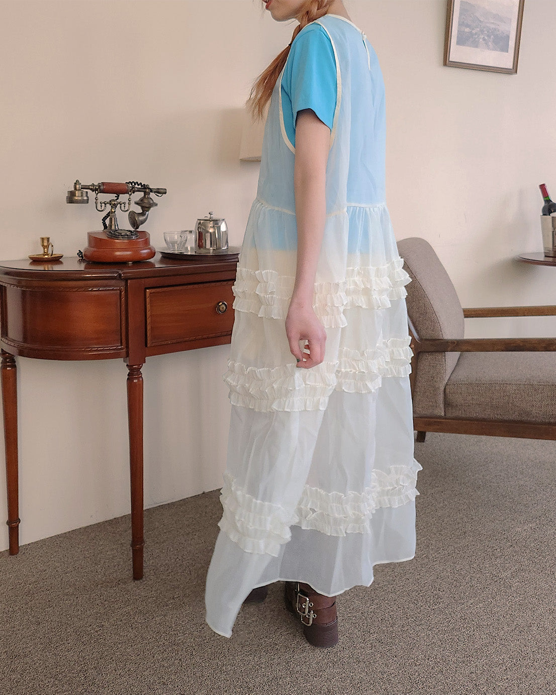 tiered frill sheer long dress