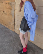 fake leather lace point short pants