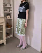 satin lace point midi skirt
