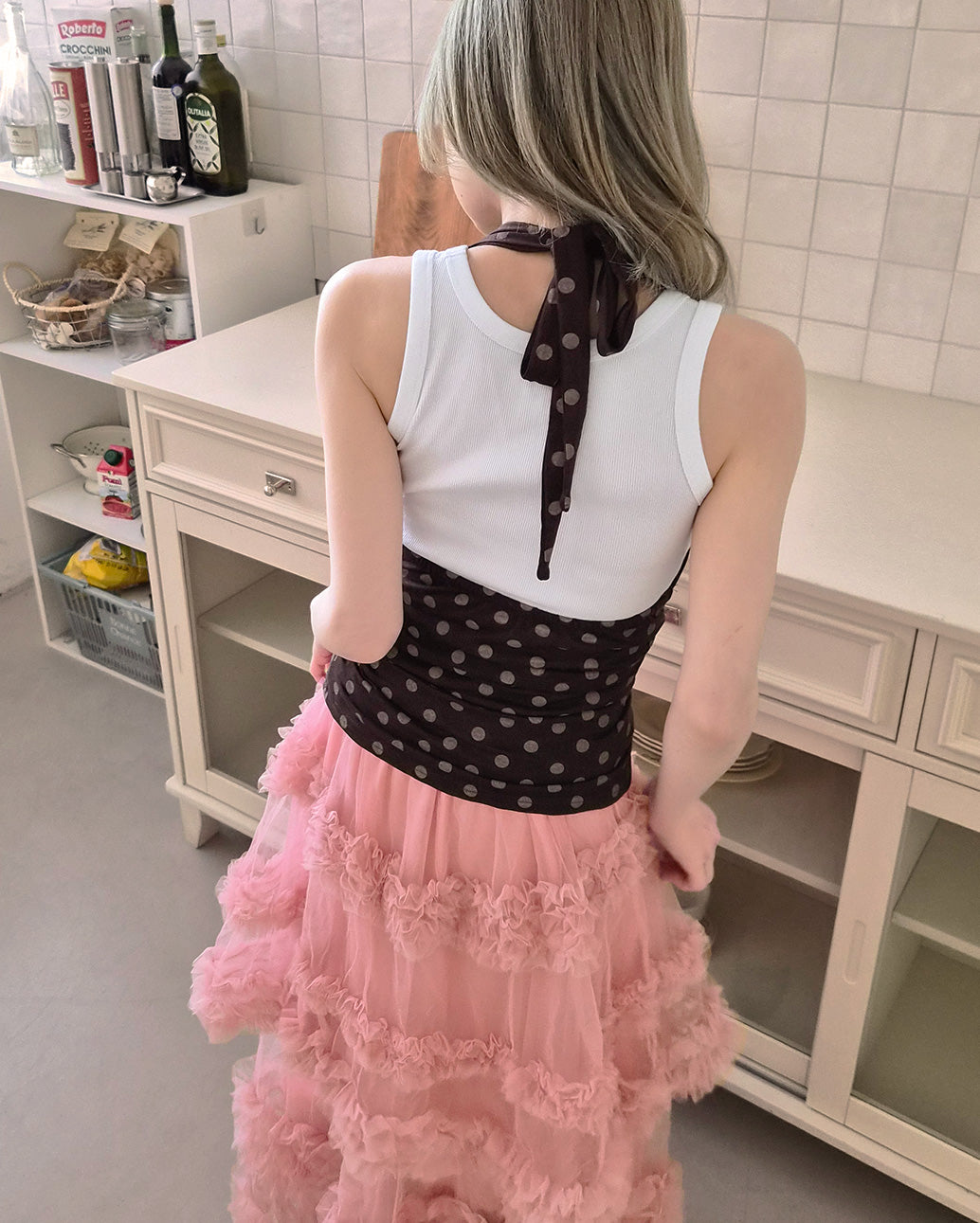 polka dot halter neck bustier