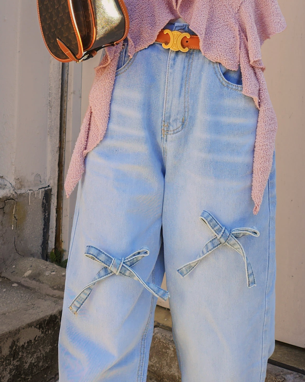 ribbon denim pants