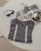 gingham check lace point camisole