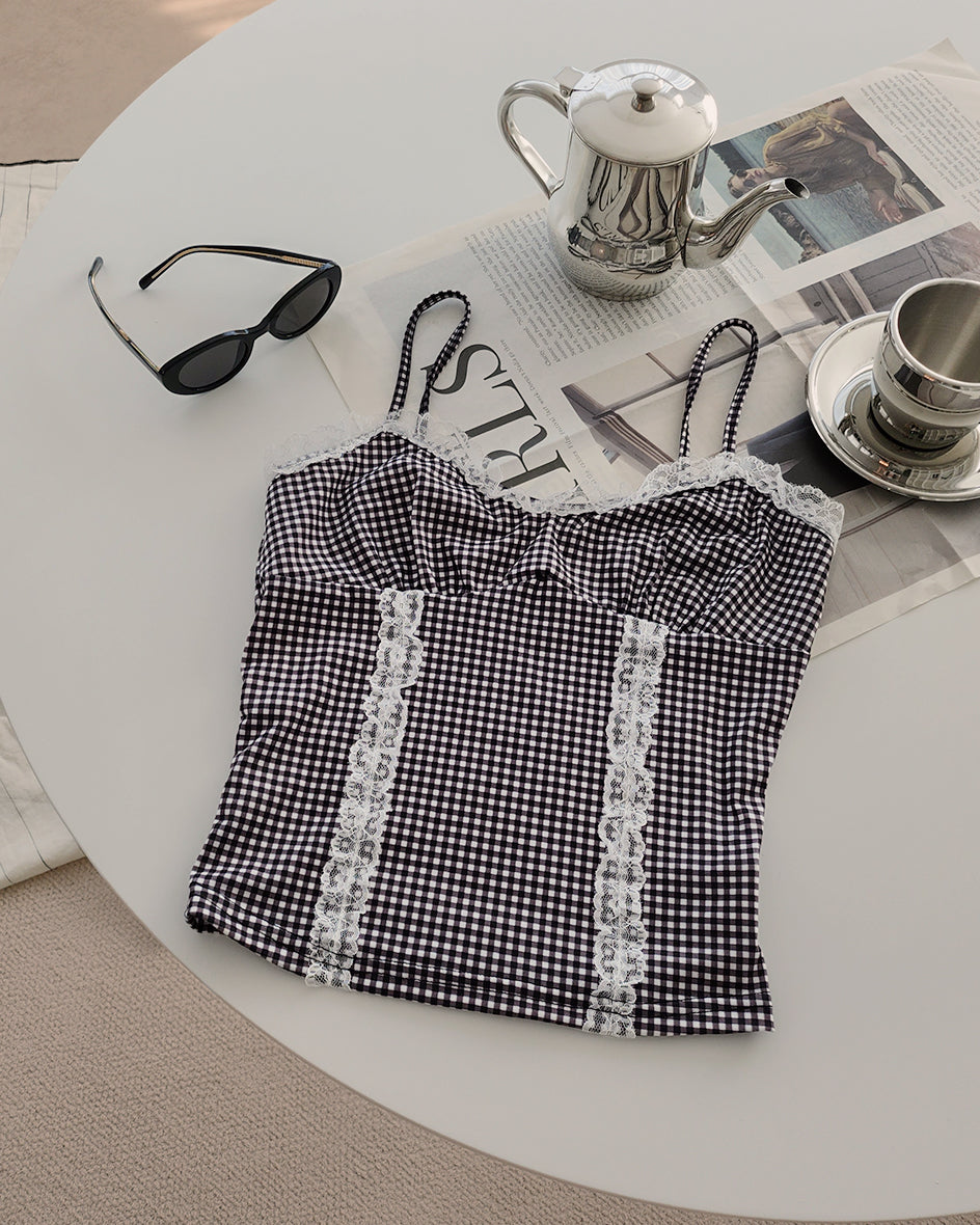 gingham check lace point camisole