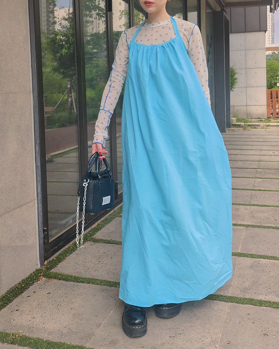 halter neck back open long dress