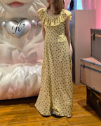 rose pattern frill long dress