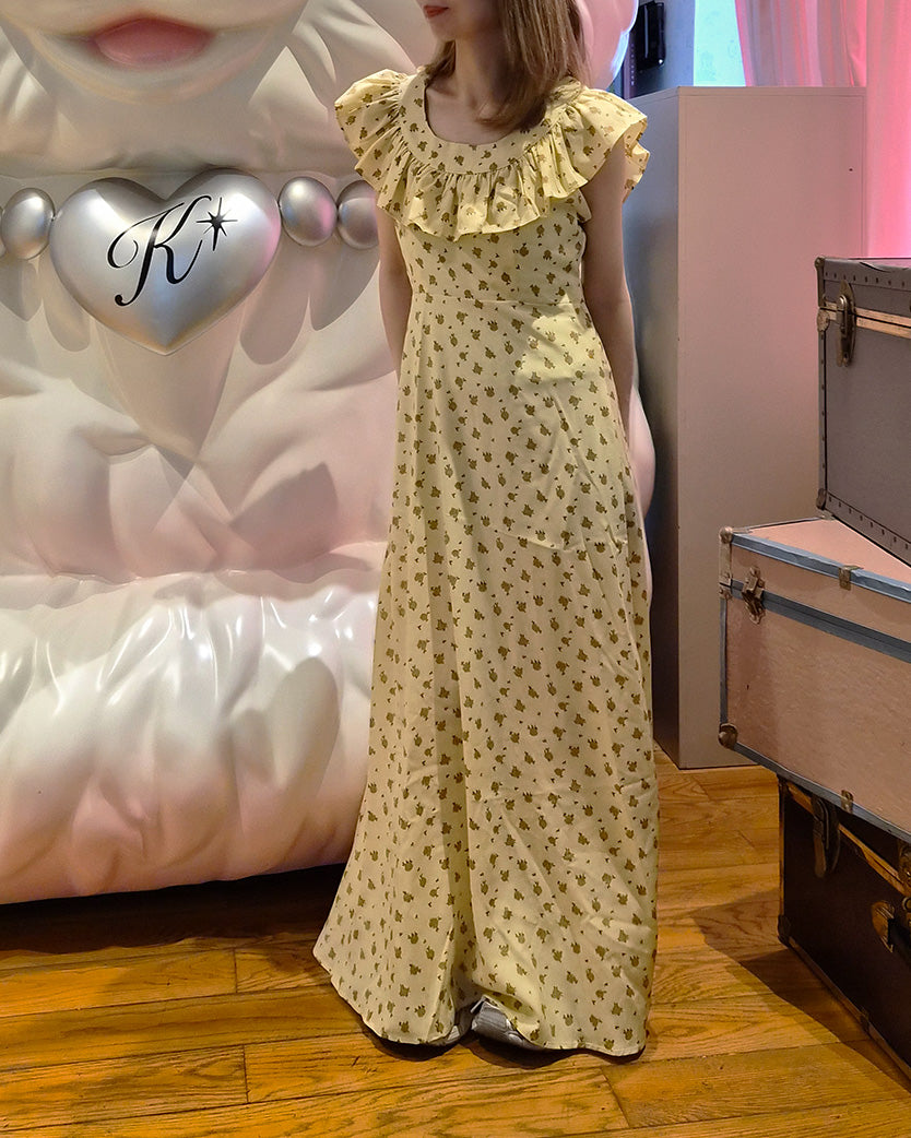 rose pattern frill long dress