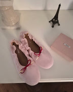 ribbon faux suede flat shoes
