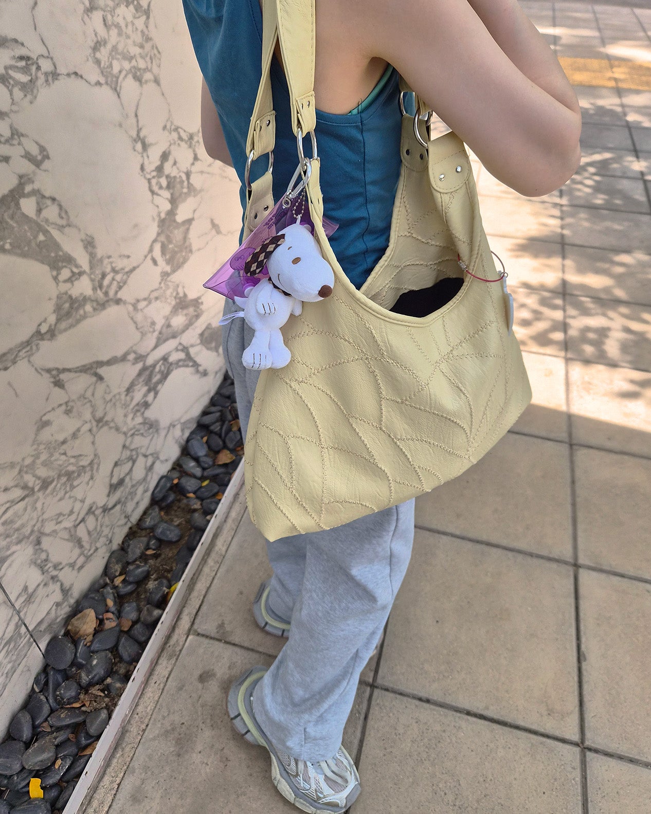 stitch pattern faux leather shoulder bag