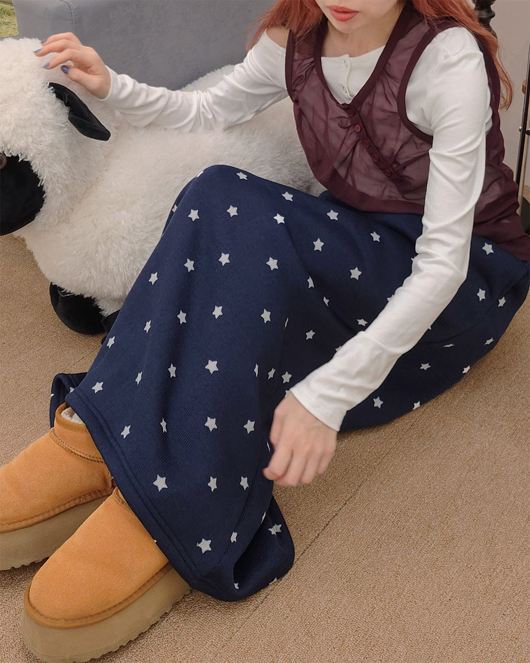 star pattern knit long skirt