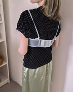 dot puff sleeve collar T