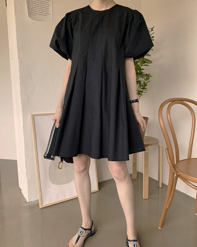 volume puff sleeves tack mini dress