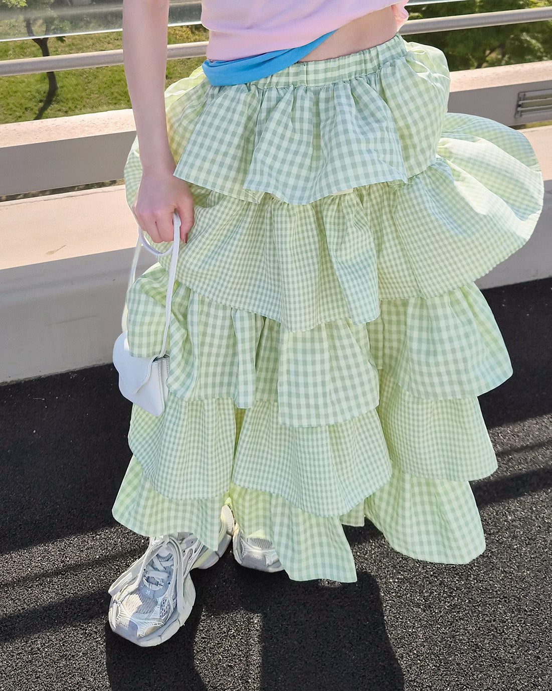 gingham check tiered skirt