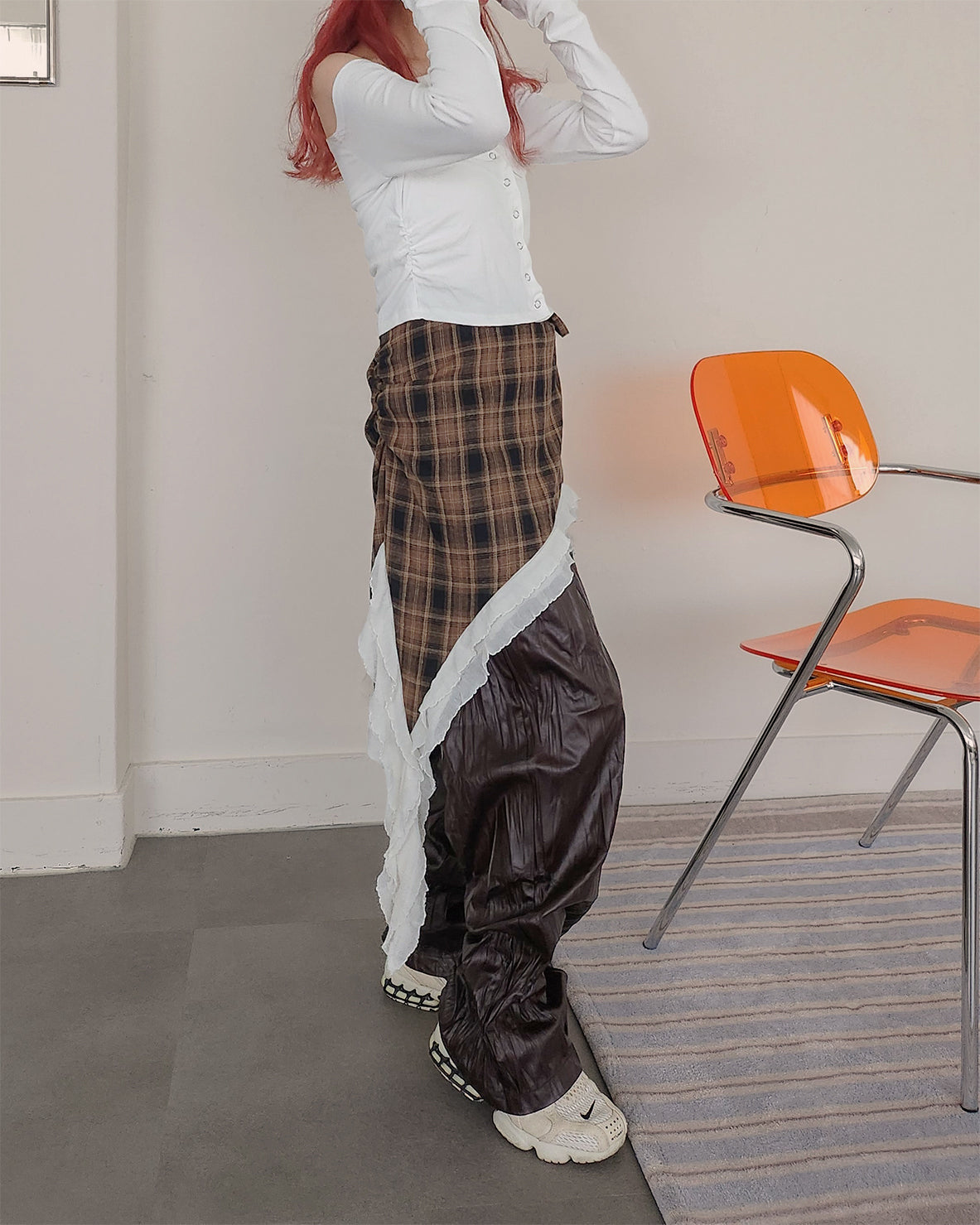 wrinkle faux leather wide pants