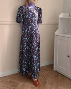 flower puff sleeve long dress