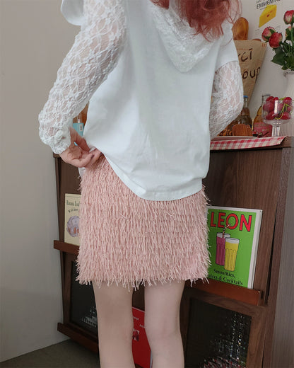 fringe feather mini skirt