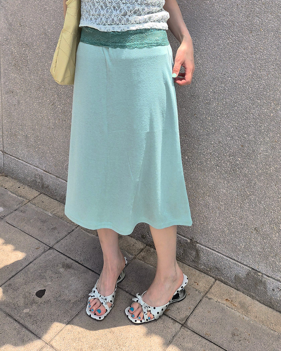 waist lace midi flare skirt
