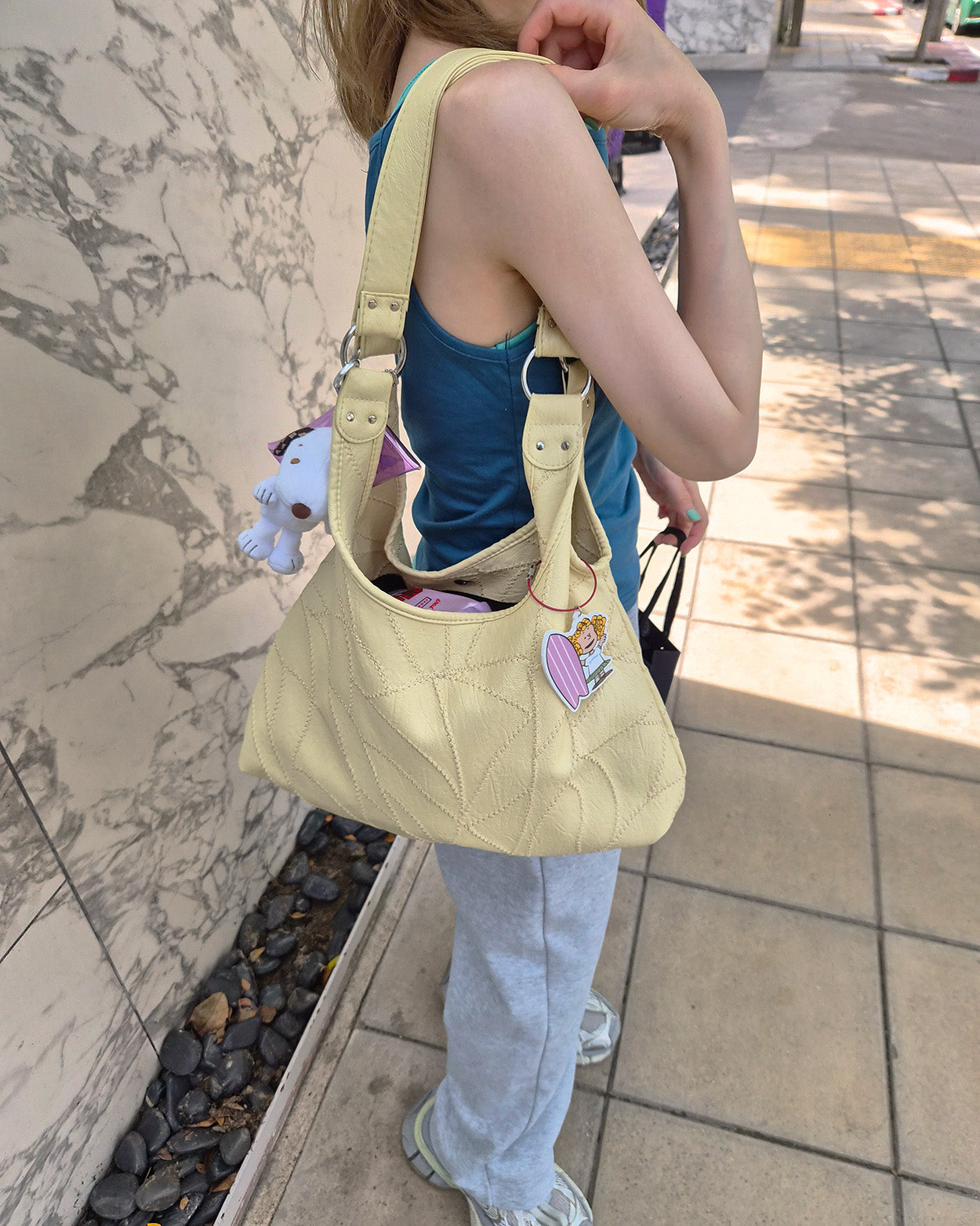 stitch pattern faux leather shoulder bag