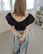 V neck puff shoulder top