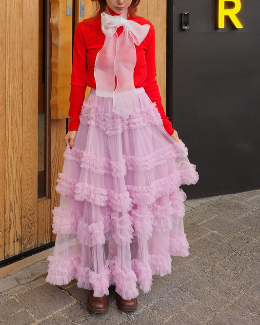 tiered volume frill tulle skirt