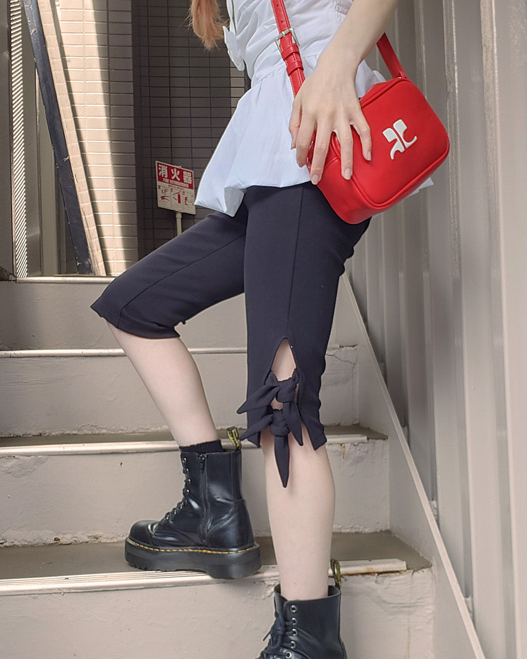 side ribbon half pants
